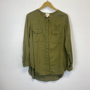 Ava and Viv Green Button Down Military Top